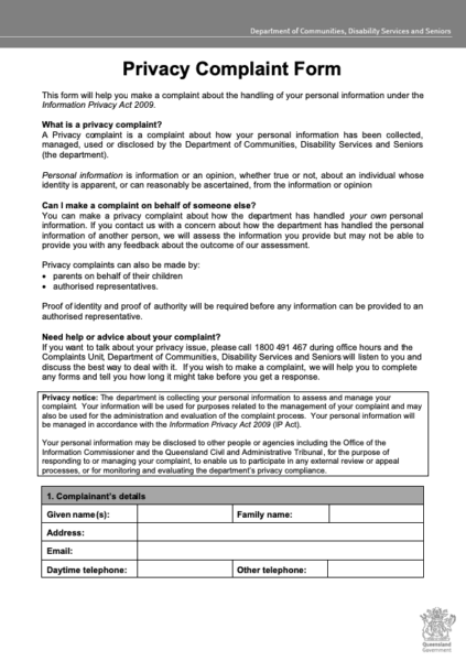 Privacy Complaints Form - Nhulundu Health Service Gladstone